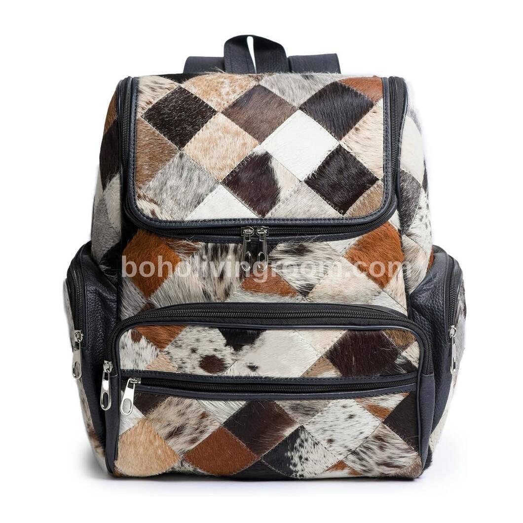 cowhide patchwork backpack leather