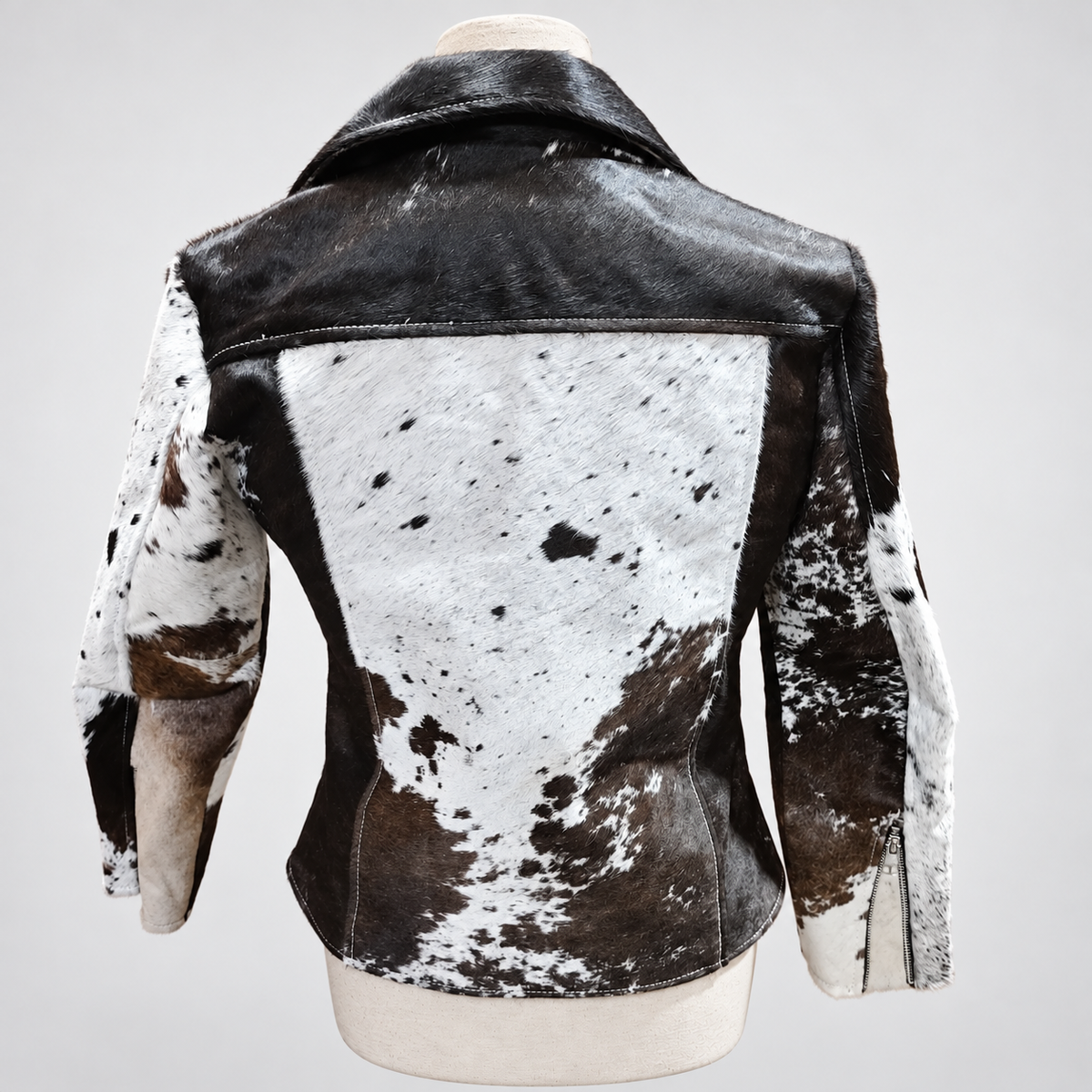 Cowhide Biker Jacket in Real Hair On Hide With Belt