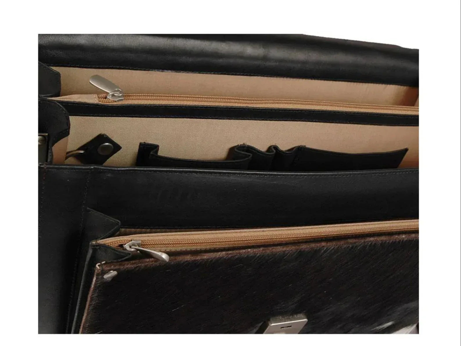 Hair on cow hide briefcase bag for office laptop carry