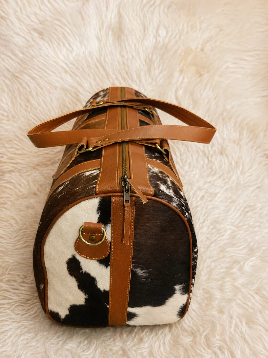 cowhide duffle bag for travel overnight weekender