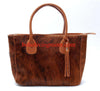 solid brown cowhide tote bag leather hair on hide handbag