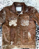 Turn heads with a real cowhide jacket mens or women's edition featuring bold speckled brown and white patterns. Made from full grain cowhide leather jacket material with natural textures.