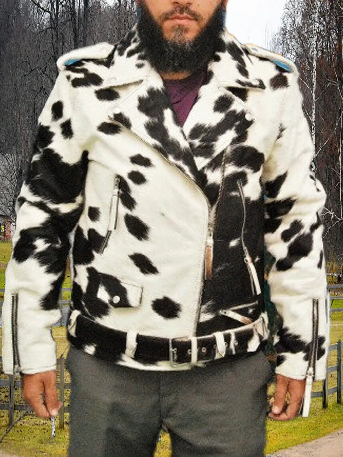 Black White Cowhide Jacket Mens – Hair On Hide Leather Jacket