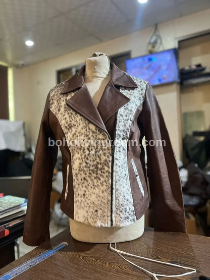 Real Cowhide Jacket Womens Hair On Hide Leather