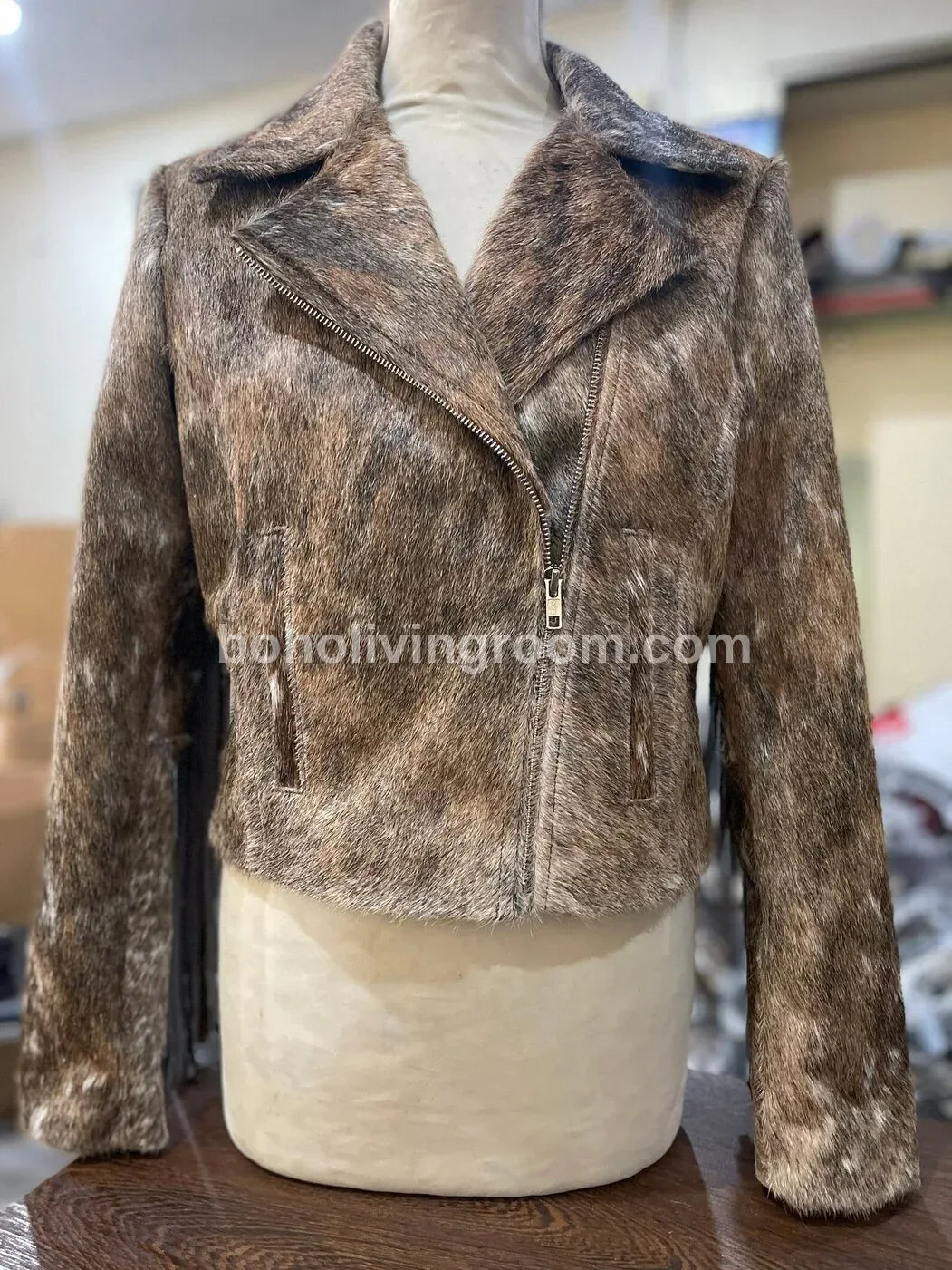Real Cowhide Jacket Womens Tan Grey Hair On Hide Western Jacket