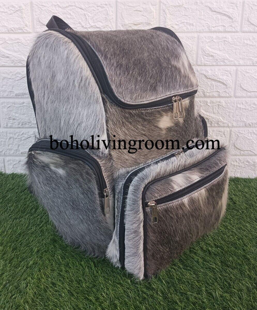 cowhide backpack grey leather backpack purse hair on hide