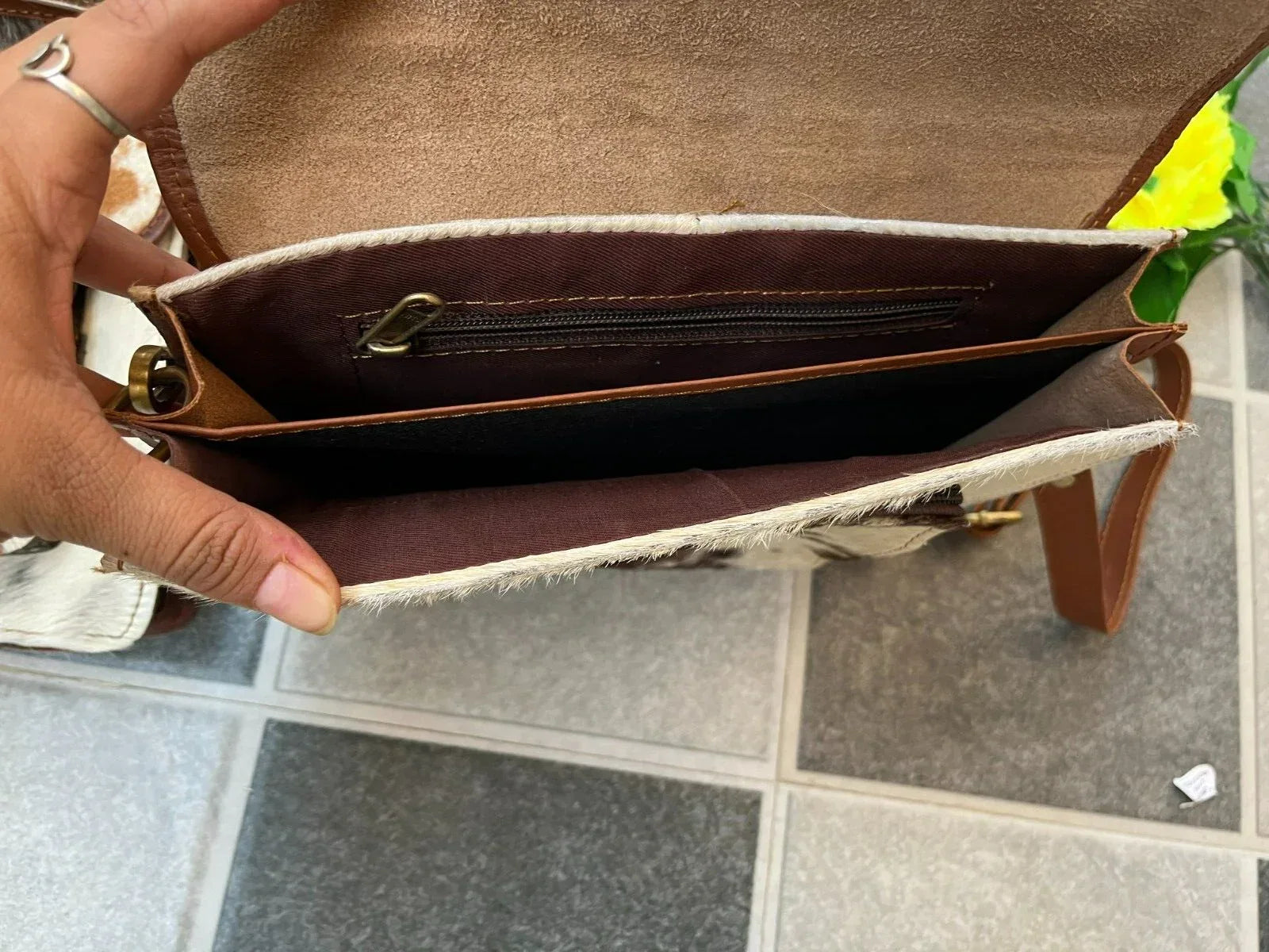 cowhide fur crossbody bag women cow hair leather purse
