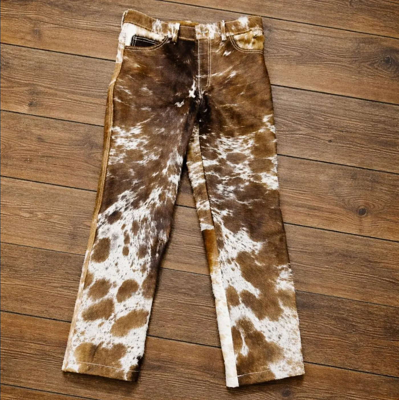 Real cowhide pants women western cow print trousers