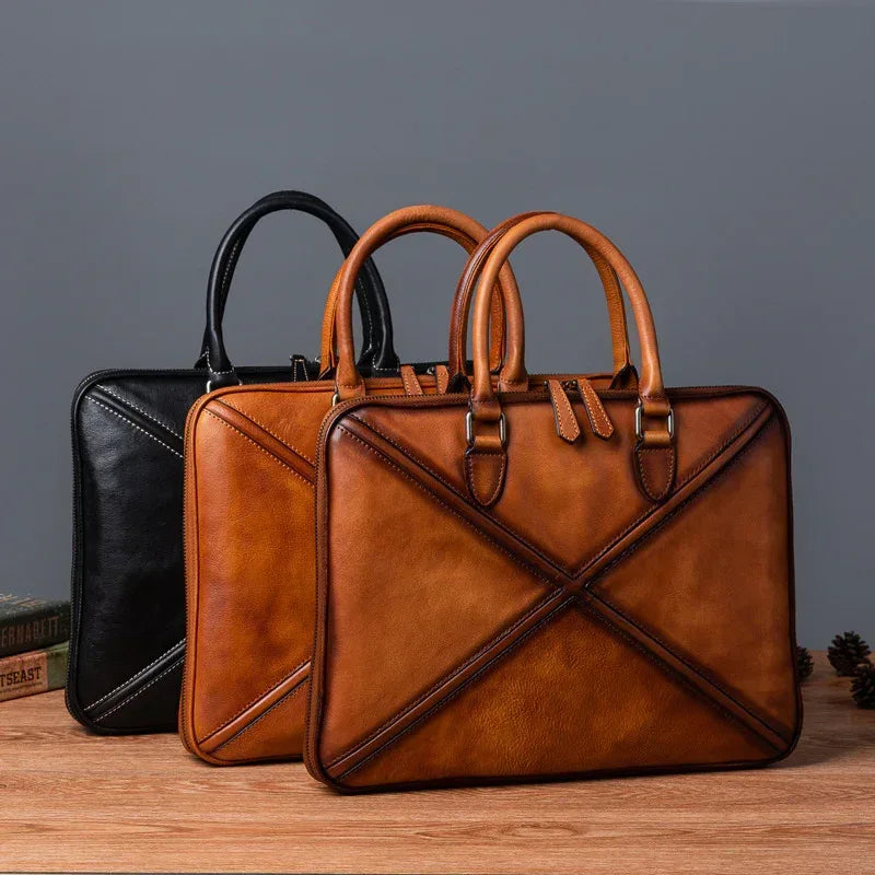 Vintage leather messenger bag for men office travel