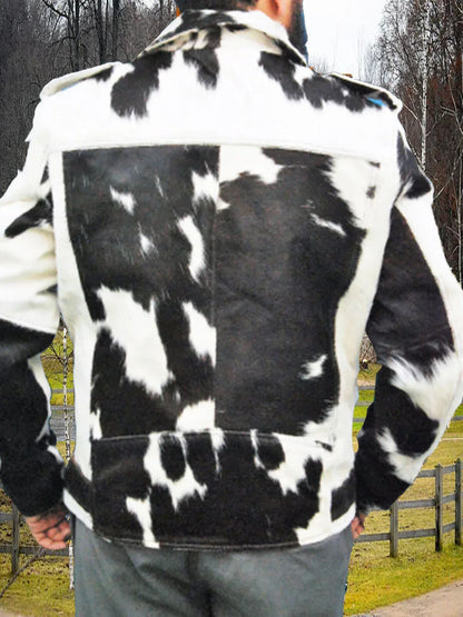 Black White Cowhide Jacket Mens – Hair On Hide Leather Jacket