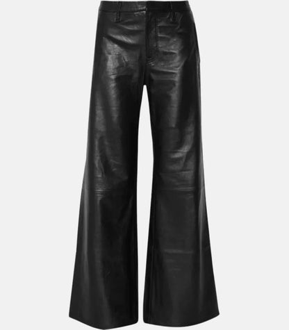 black leather baggy pants women wide leg real leather trousers