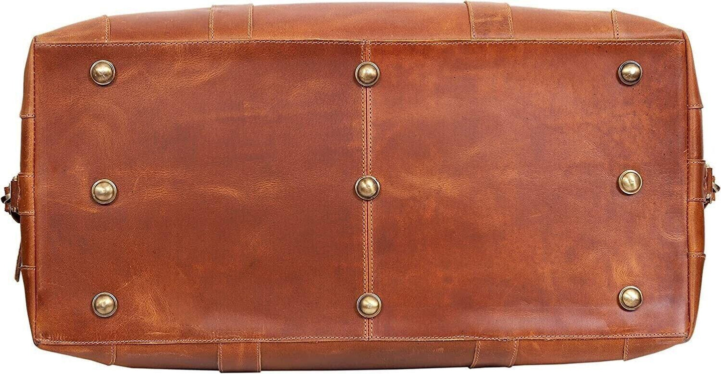 24 Inch Genuine Leather Weekender Bag Brown Duffel
