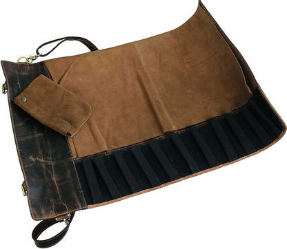 Genuine Leather Kitchen Knife Roll Bag for Chefs Storage Bag