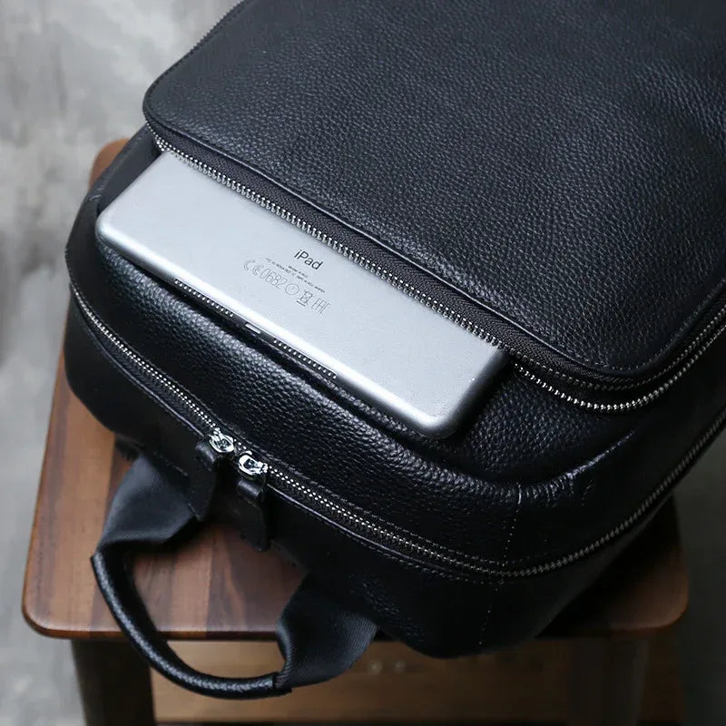 Men's genuine leather laptop travel backpack