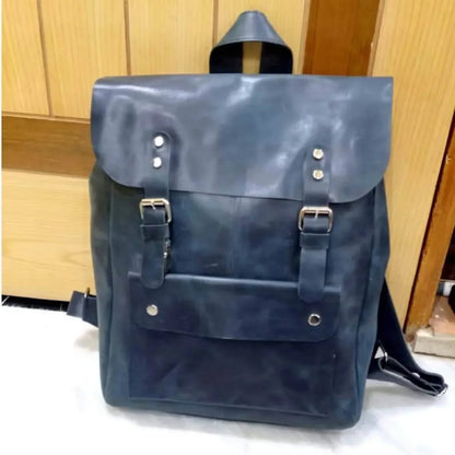 Brown cowhide leather backpack rucksack laptop travel Black