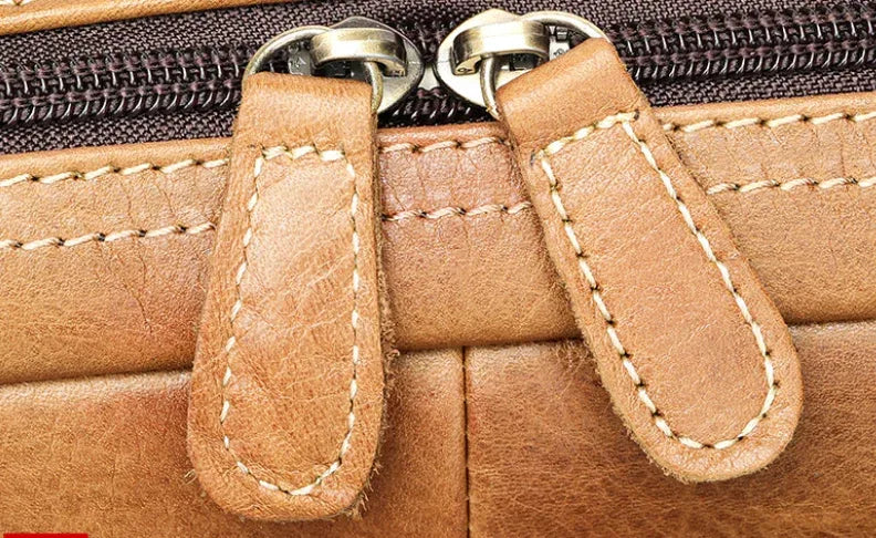 Leather Briefcase with Trolley Sleeve for Men Laptop Office Bag