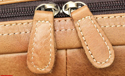 Leather Briefcase with Trolley Sleeve for Men Laptop Office Bag