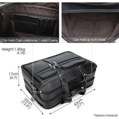 Mens leather briefcase 17 inch laptop bag