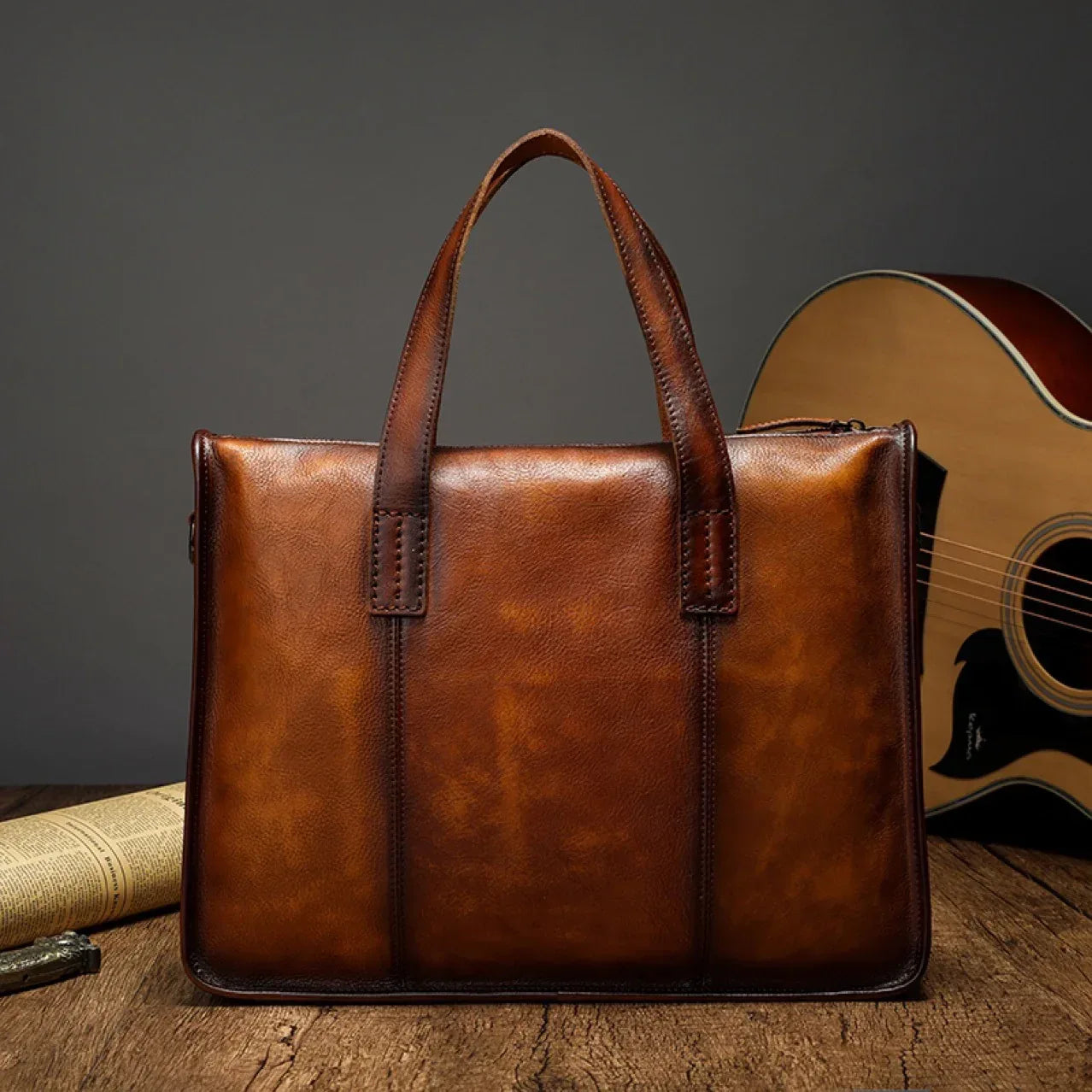 Full Grain Leather Messenger Bag for Men Laptop Work