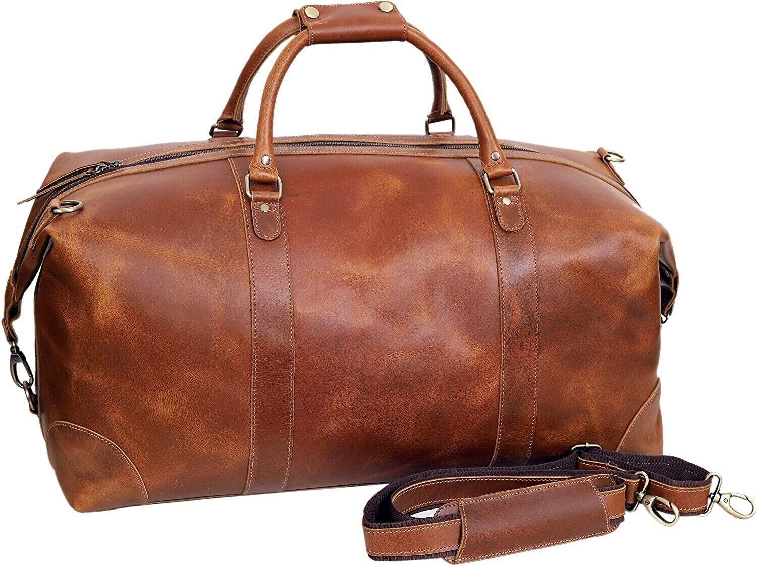 24 Inch Genuine Leather Weekender Bag Brown Duffel