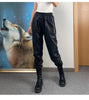 Women Leather Pants High Rise Black Cuff Trousers