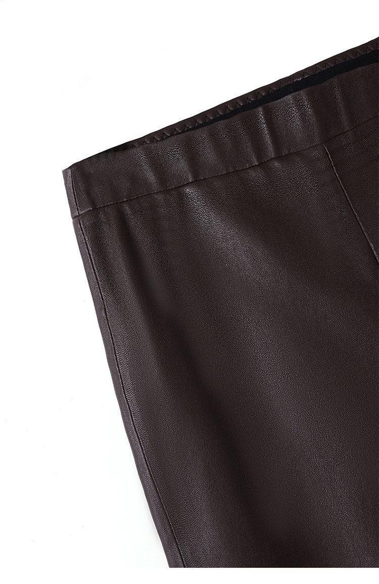 Women Leather Pants Brown High Waist