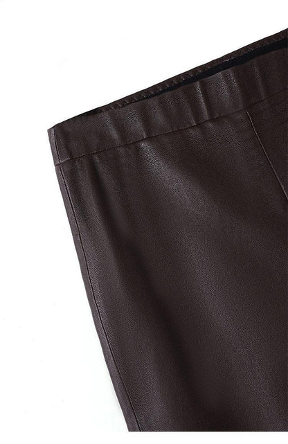 Women Leather Pants Brown High Waist