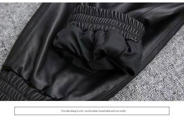Women Leather Pants High Rise Black Cuff Trousers