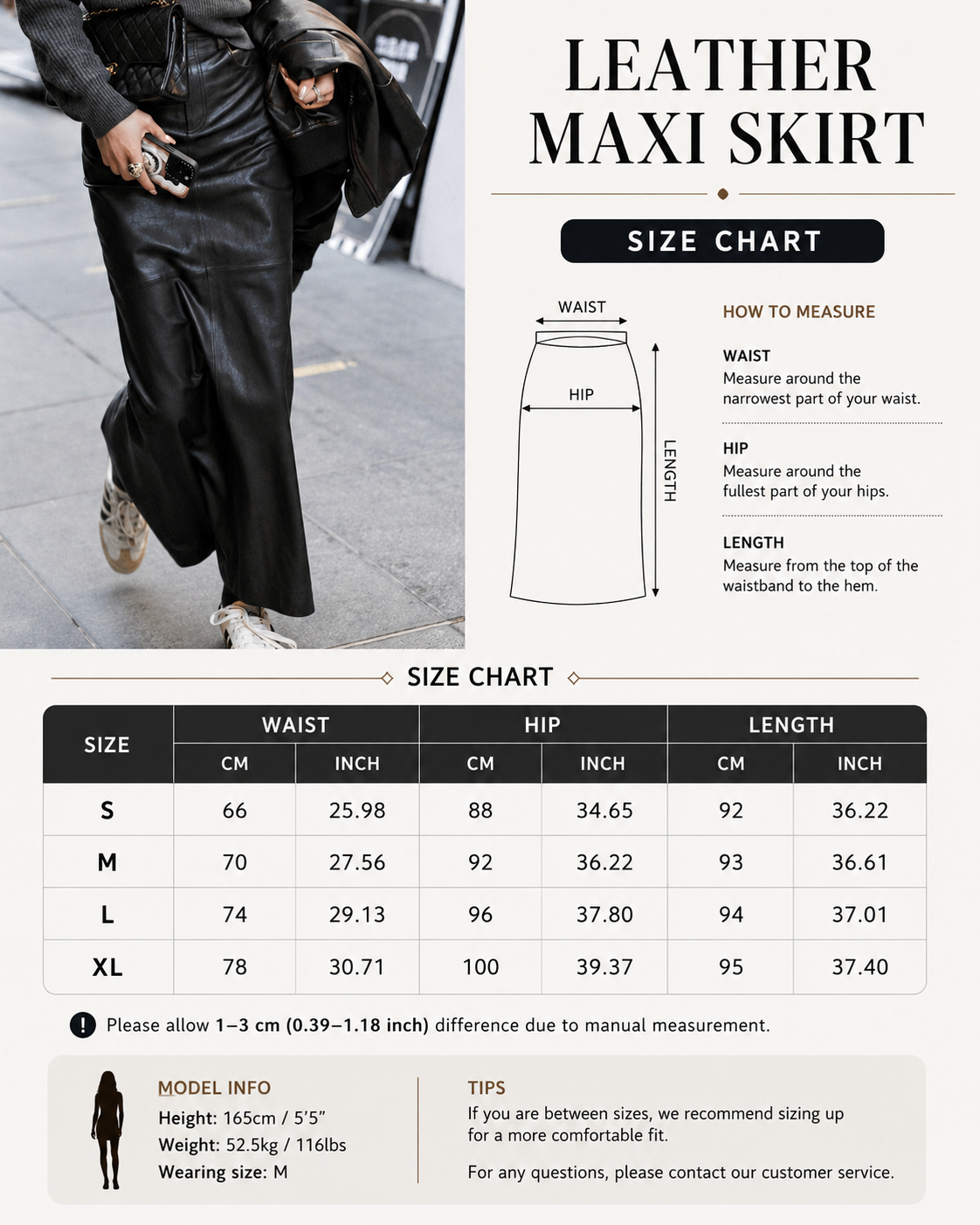 Leather maxi skirt with back slit