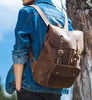 Brown cowhide leather backpack rucksack laptop travel