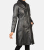 Womens Black Leather Trench Coat Long Genuine Leather Coat