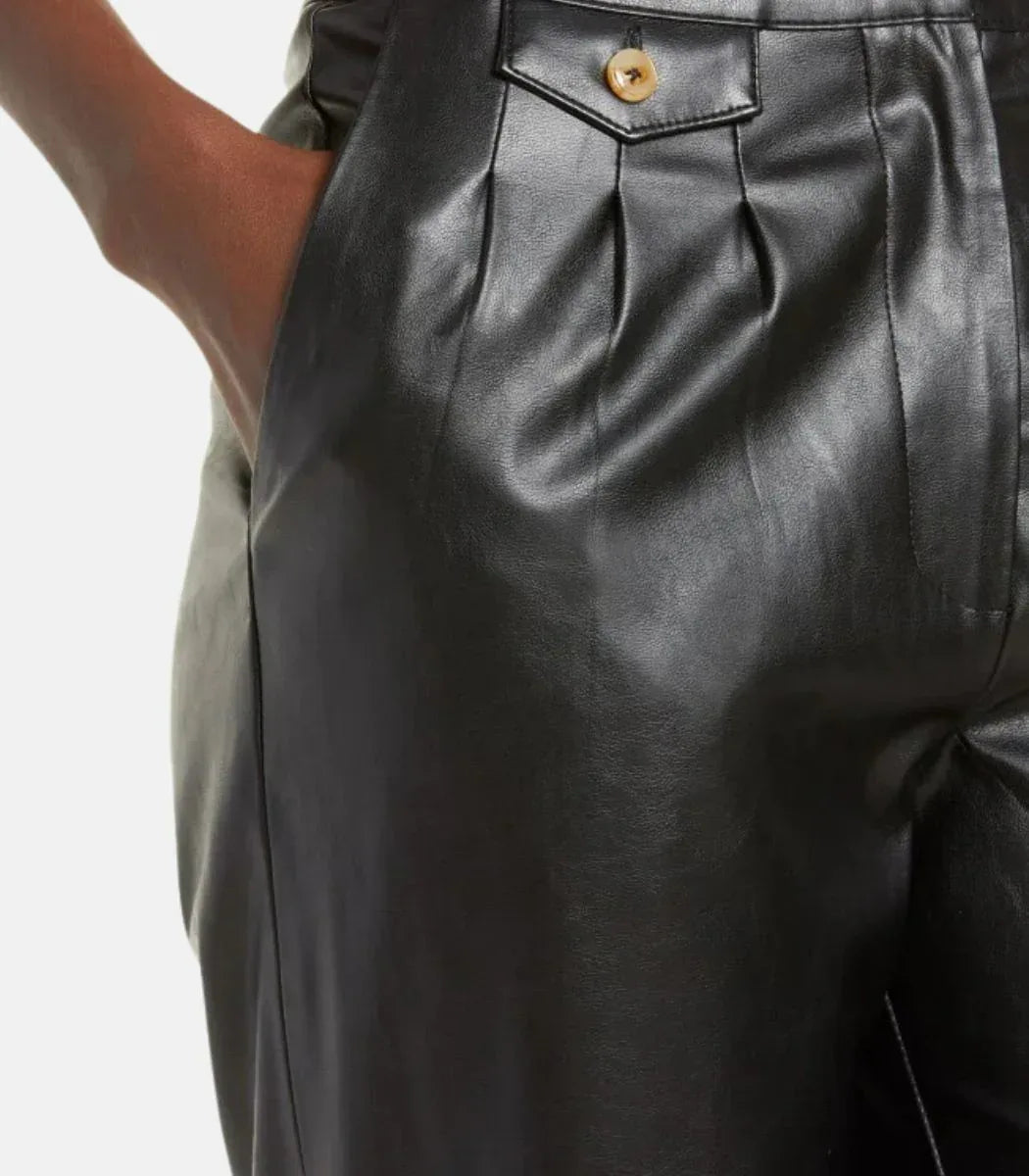 black leather trousers women straight leg real leather pants with pockets