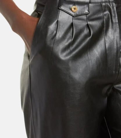 black leather trousers women straight leg real leather pants with pockets