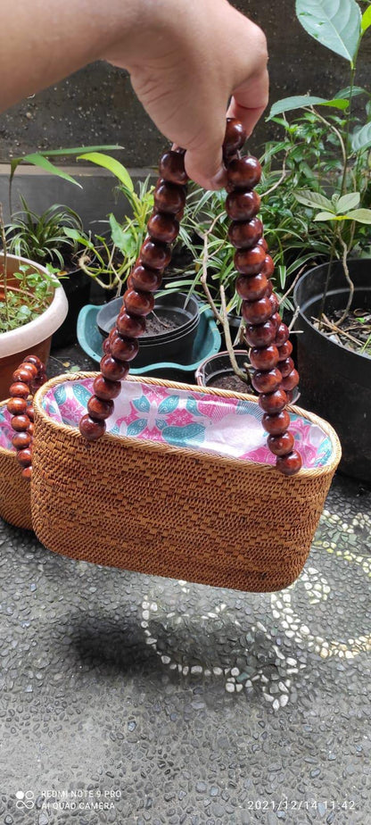 Rattan Shoulder Bag With Beads