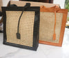 Tall Rattan Leather Tote Shoulder Bag