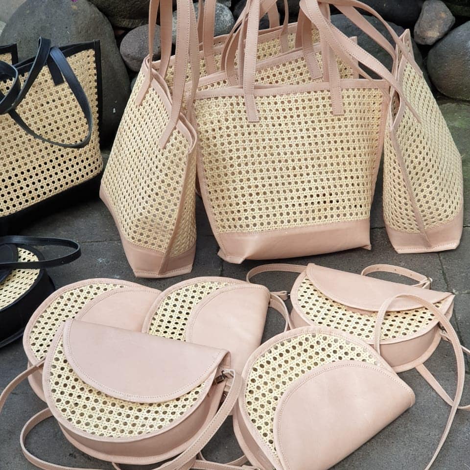 Organic Rattan Leather Crossbody Bag