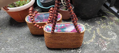 Rattan Shoulder Bag With Beads