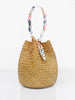 Straw bucket handbag with scarf handle for beach summer Medium