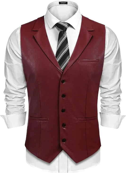 Red Lambskin Leather Vest Men – Genuine Leather Waistcoat