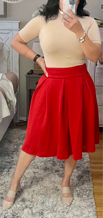 High Waisted Flare Pleated Skirt