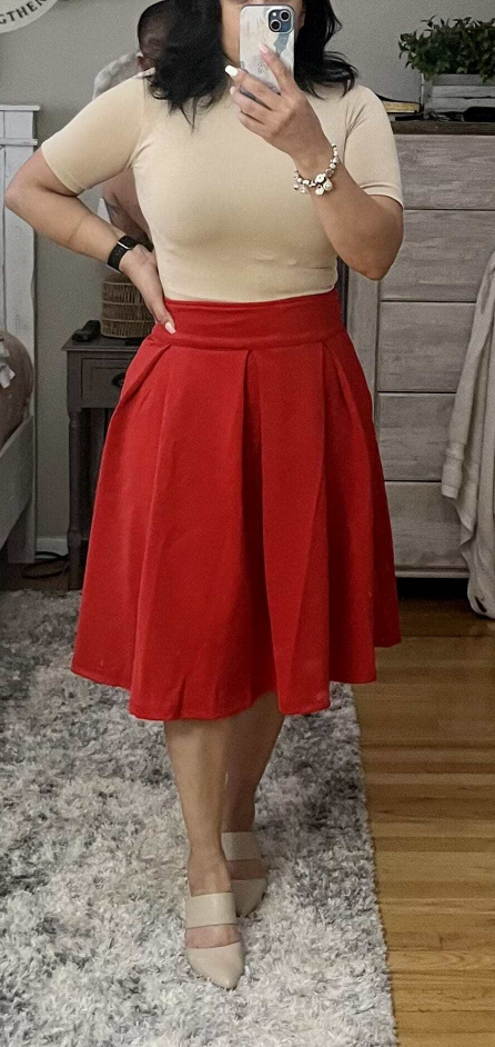 High Waisted Flare Pleated Skirt