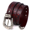 Embossed rose punk leather belt for women Red 105 cm