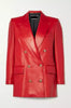 Red Leather Blazer Women Double Breasted Lambskin Jacket