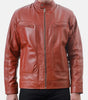 red maroon motorcycle leather jacket mens zip front biker