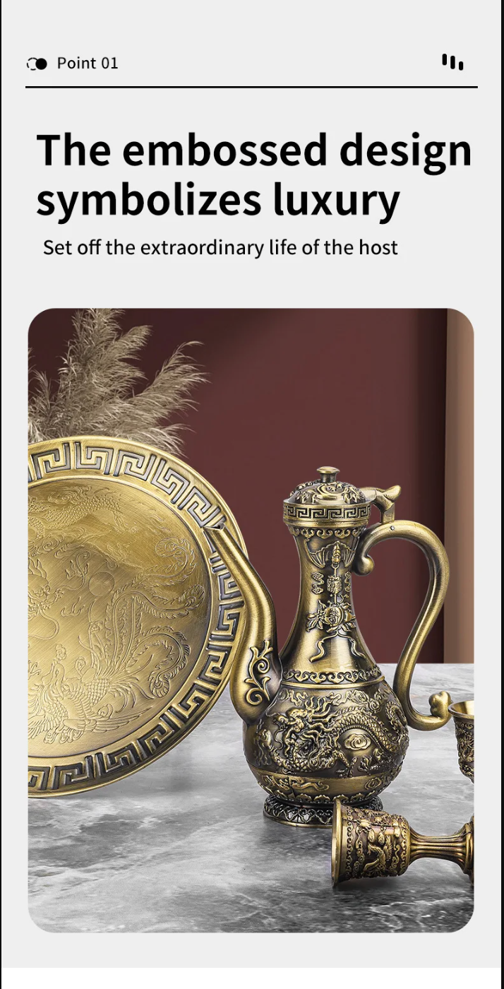 Antique bronze dragon phoenix wine serving set