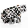 Wide punk studded leather belt with eyelets Retro White 105 cm