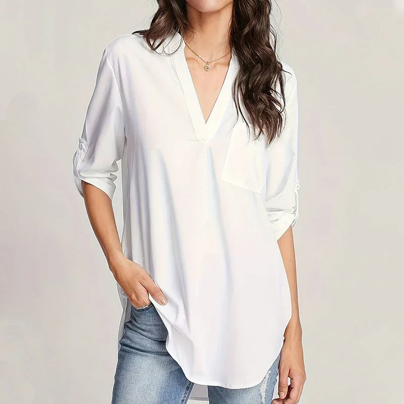 women long sleeve blouse Roll Tab Sleeve 1 S