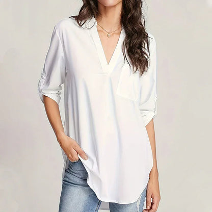 women long sleeve blouse Roll Tab Sleeve 1 S