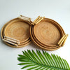 Round rattan tray set with white handles