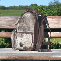Large Cowhide Backpack Rustic Grey White